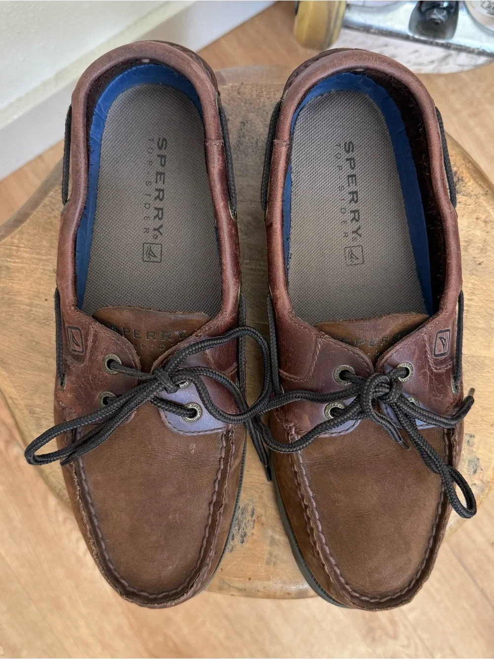 Sperry Boat Shoes Top-Sider Leeward 2-Eye Brown Oiled Leather ~ Size 9.5